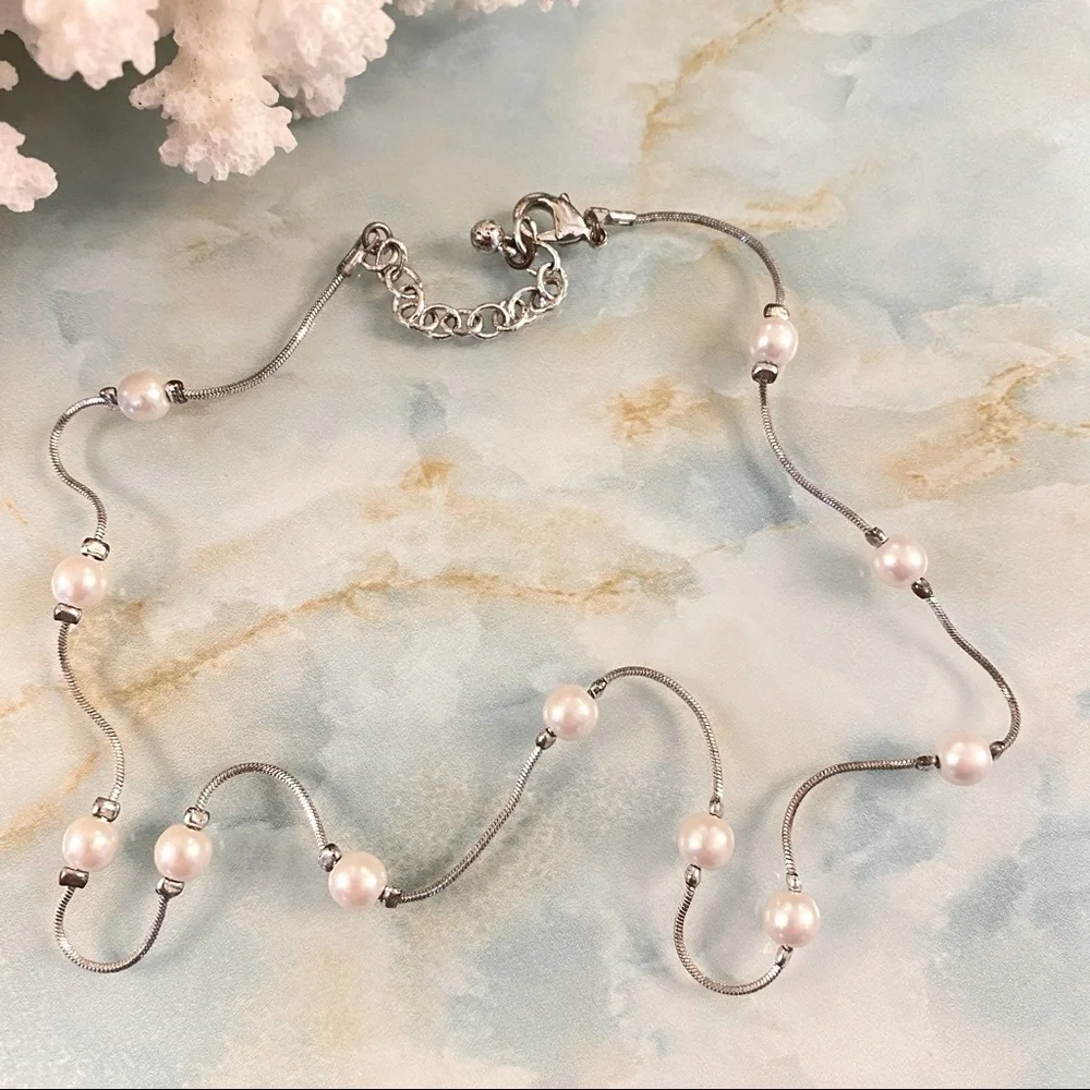 Faux Pearl Station Necklace